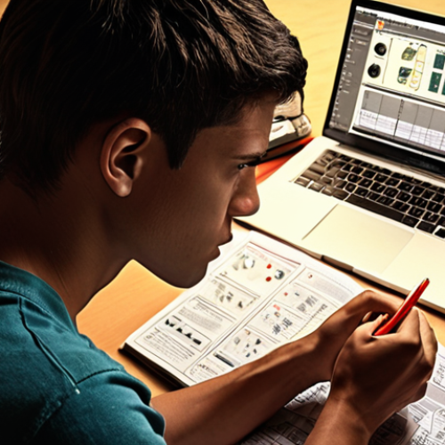 **

Electrical engineering student intensely studying textbooks and notes related to circuits, machines, power, and regulations. Emphasize focus and determination, but also a hint of frustration. Background: Textbooks, diagrams, and maybe a coffee cup. Style: Realistic, slightly dramatic lighting.

**