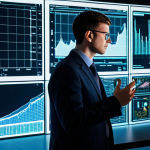 A focused professional electrical engineer, fully clothed in a modest business suit, intently interacting with a large, transparent holographic display. The display shows intricate electronic circuit board schematics, a 3D rendering of a multi-layered PCB with vibrant thermal maps and precise signal integrity graphs, clearly demonstrating AI-generated design optimizations. The environment is a modern, high-tech engineering design lab with a sleek workstation and ambient, professional lighting. Perfect anatomy, correct proportions, natural pose, well-formed hands, proper finger count, natural body proportions, professional photography, high quality, safe for work, appropriate content, professional.