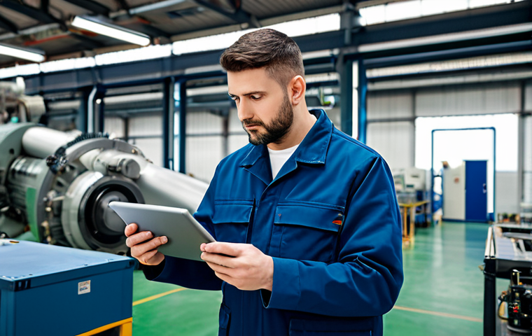 A professional industrial engineer, fully clothed in a modest work jacket and appropriate attire, stands in a modern, well-lit factory environment. The engineer, with perfect anatomy and correct proportions, holds a tablet displaying production data, observing an advanced piece of machinery with a thoughtful, focused expression. The background features complex, clean industrial equipment and subtle digital readouts, conveying a sense of dynamic technological change. Natural pose, well-formed hands, proper finger count, natural body proportions, professional photography, high quality, high detail, sharp focus, appropriate content, safe for work, professional dress, family-friendly.
