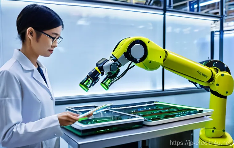 전자기술사와 로봇 공학의 융합 - **Smart Factory: Harmonious Human-Robot Collaboration**
    A brightly lit, clean, and futuristic sm...