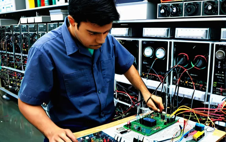 전자기술사 이론과 실제의 차이점 - **Prompt:** A focused electrical engineer (male, 30s-40s, wearing a neatly pressed short-sleeved wor...