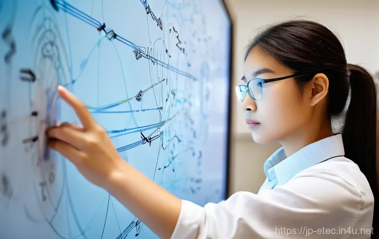 전자기술사와 전자기학 이론 학습 사례 - **Prompt:** A visually striking and inspiring scene of a young female university student, approximat...