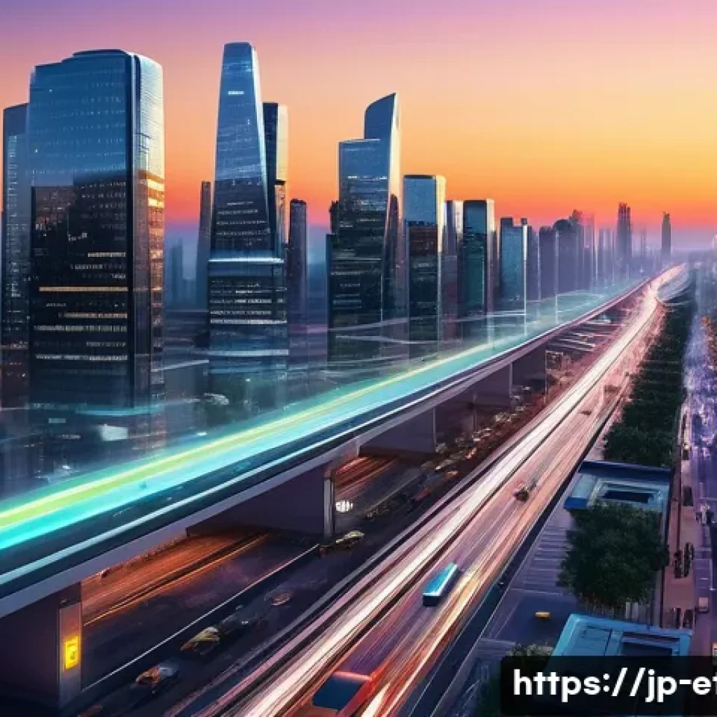전자기술사와 데이터 수집 및 처리 기술 - **Prompt:** A futuristic, bustling smart city at dusk. The cityscape is illuminated by energy-effici...