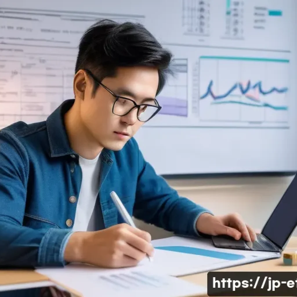 전자기술사와 관련된 학회 논문 작성법 - A modern Japanese researcher in a clean, well-lit office, writing a technical paper on electronic en...