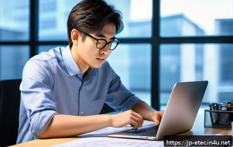 전자기술사 이직 성공담 - A professional Japanese electronic engineer in a modern office setting, wearing smart casual attire ...