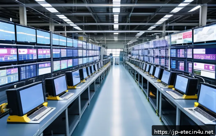 전자기술사와 산업별 기술 활용 경험 - A modern smart factory interior with advanced IoT sensors installed on various industrial machines, ...