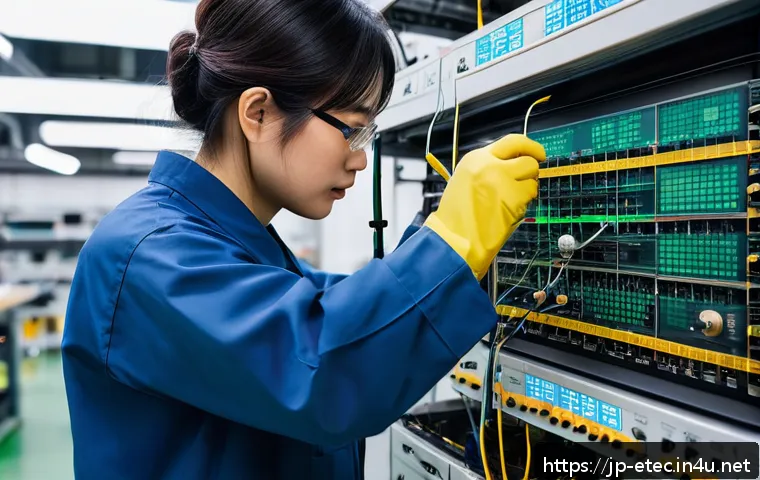 전자기술사 전자장비 유지보수 사례 - A detailed scene inside a modern electronics maintenance workshop in Japan, featuring a technician c...