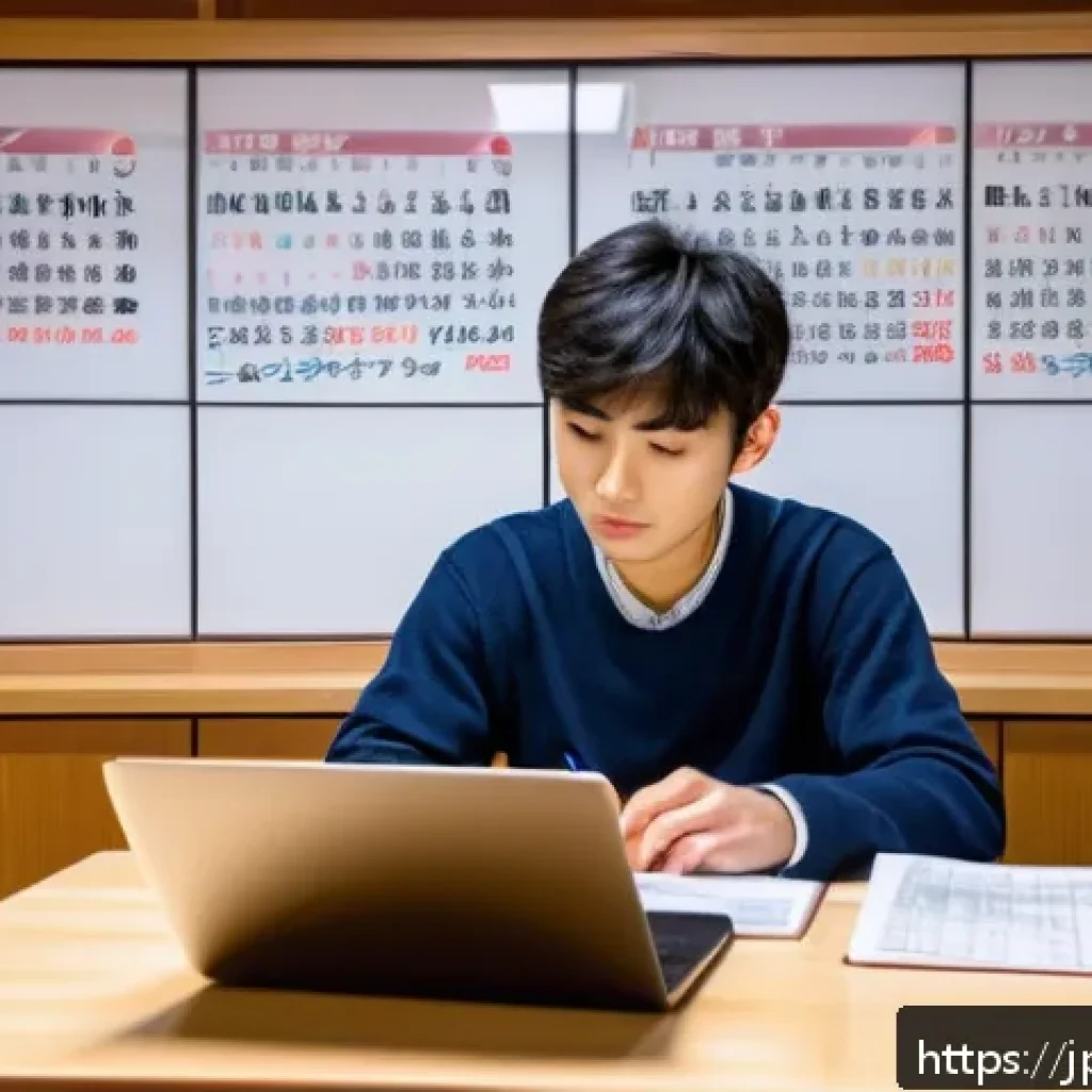 전자기술사 합격자 인터뷰 - A modern Japanese study room scene with a young Japanese adult sitting at a tidy desk, surrounded by...