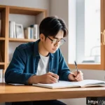 전자기술사와 시험 준비를 위한 시간 관리 팁 - A diligent Japanese office worker studying for a professional engineering exam in a modern, minimali...